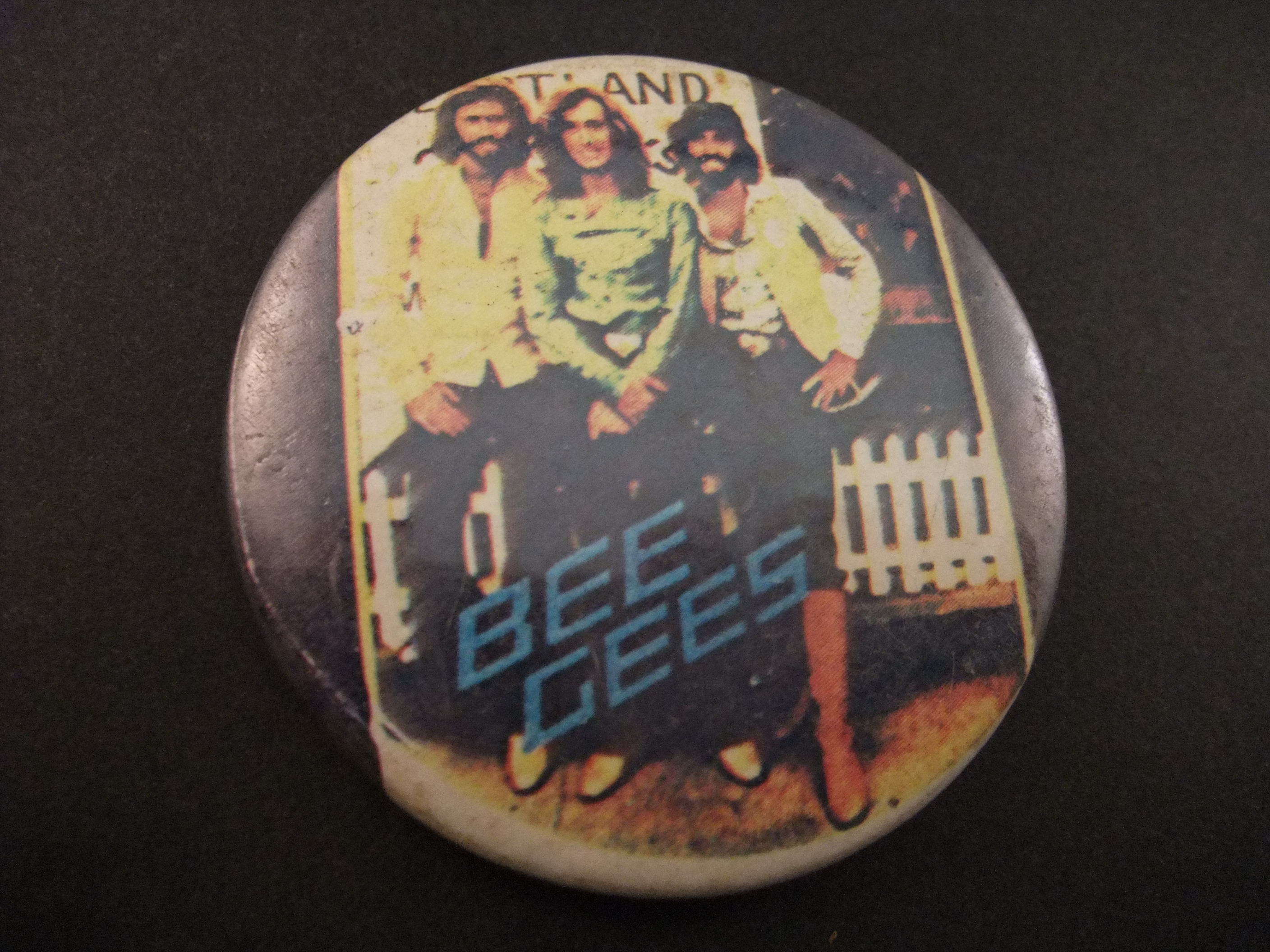 Bee Gees popgroep Robin,Andy en Barry Gibb poserend buiten